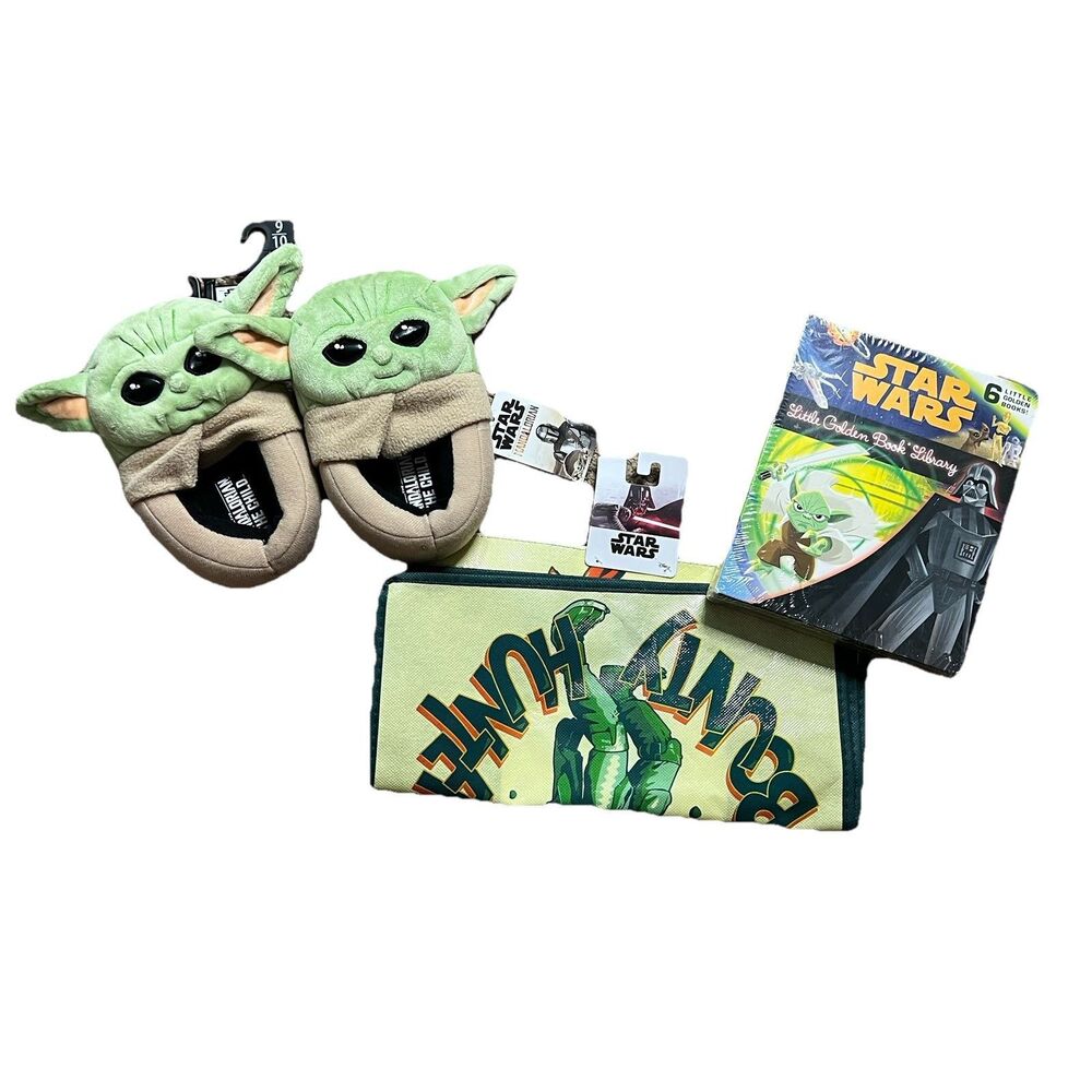 Star Wars Kid Grogu Slippers Boba Fett Reusable Tote Little Golden Books Bundle